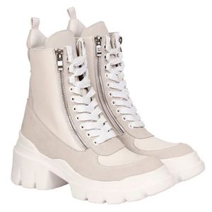 SaintG Kendall Combat Boot Suede Leather Lace-Up Zipper Lug Sole Moto #707